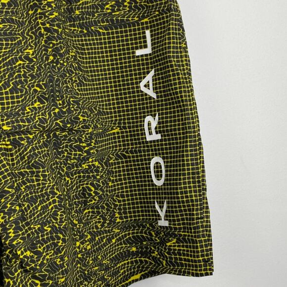 Koral Yellow Black Printed Spell Out Logo Shorts Men's Size Small S - Picture 2 of 6